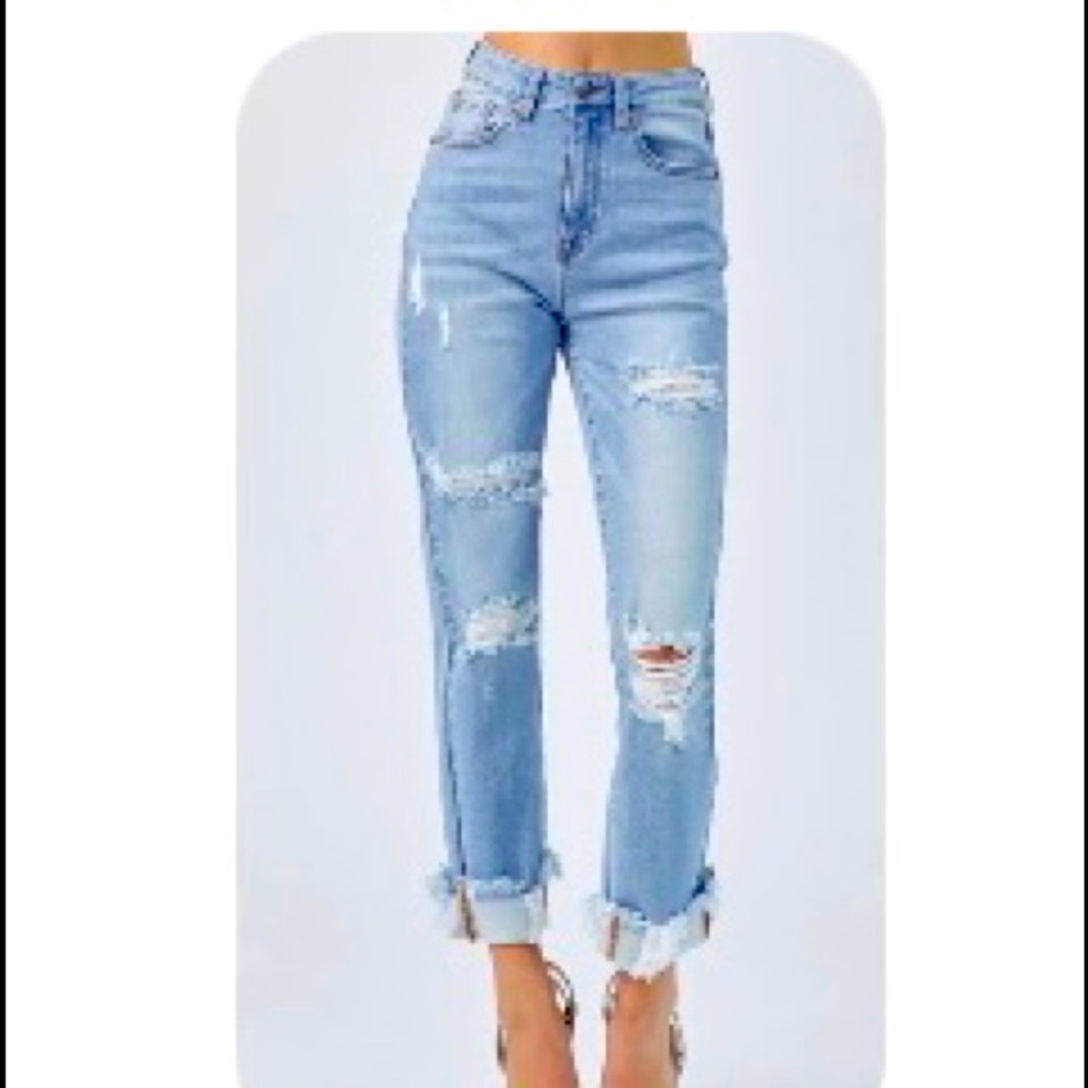 High Rise Boyfriend Distressed Jeans